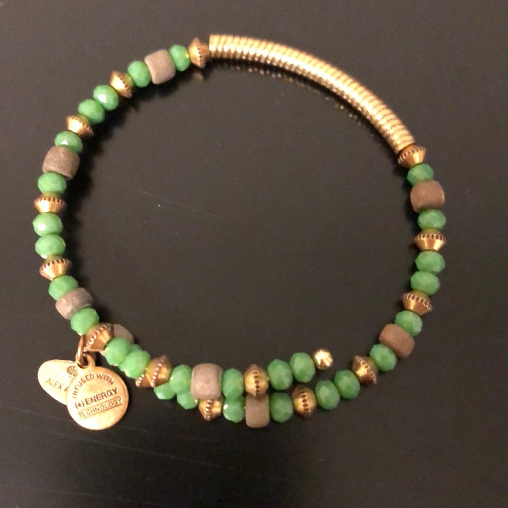 Alex and ani bracelet green and gold stones